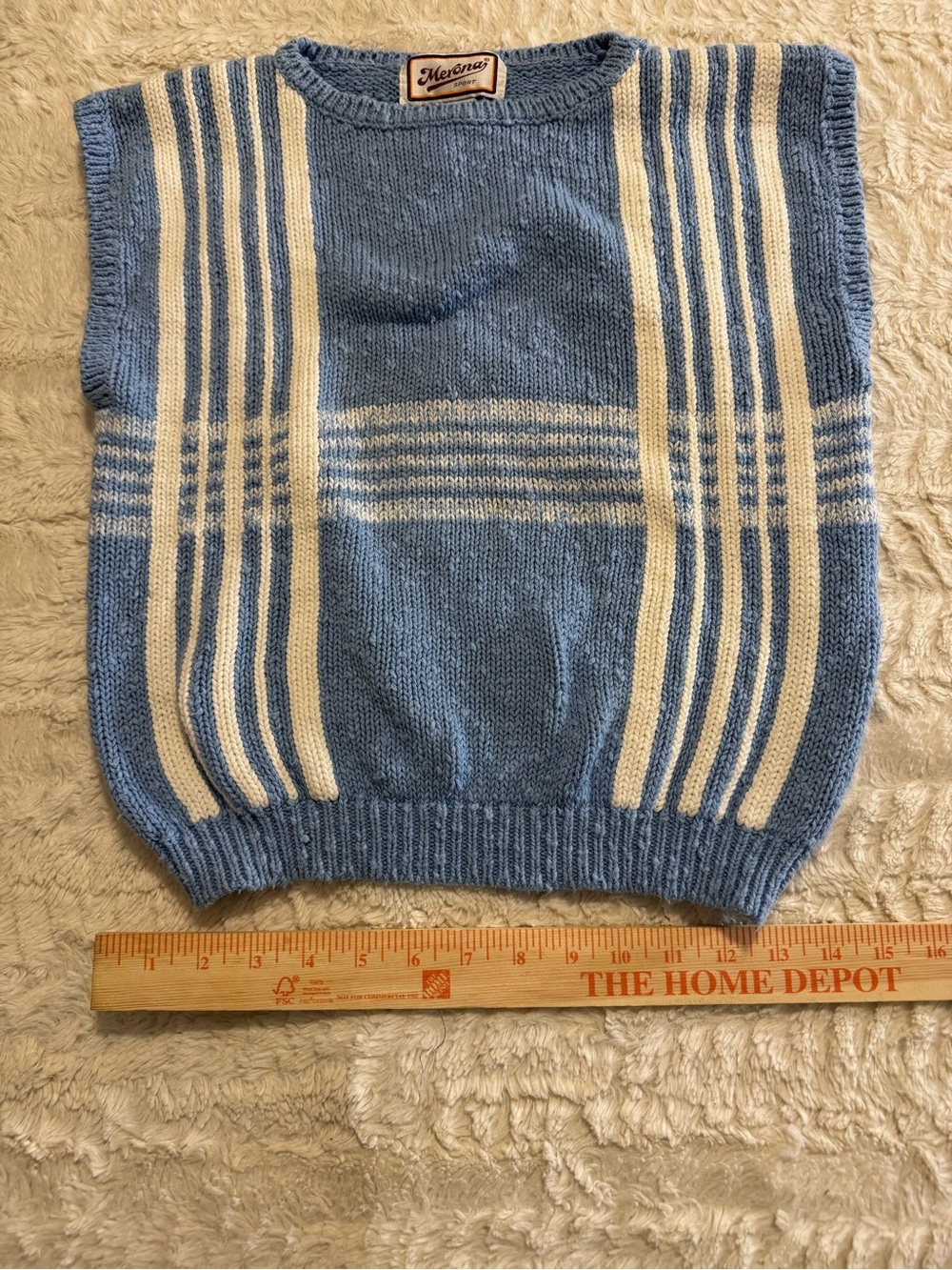 Vintage 90s Merona Sport Striped Knit Sweater Vest Medium Blue Cream Cotton - Picture 5 of 5